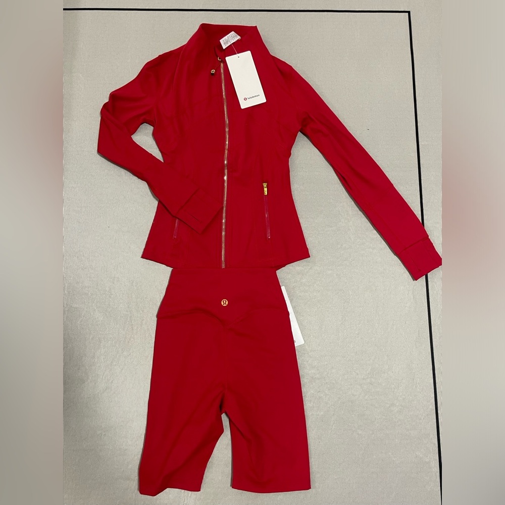 lululemon athletica Red Zip Jacket and Matching Red Shorts Set